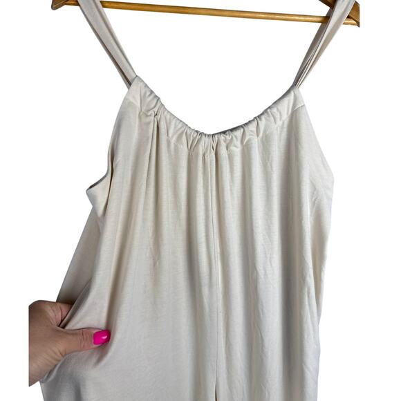 Chelsea & Violet Adjustable Neck Wide Leg Jumpsuit in Cream Pockets Size Small - Picture 6 of 10